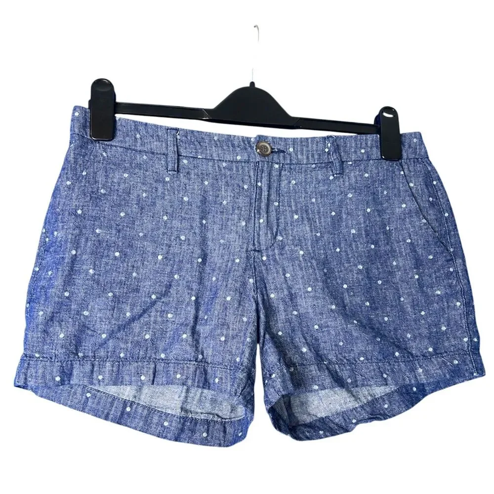 Old Navy Womens Denim Polka Dot Shorts Sz 6 Classic Americana Linen Cotton Cute‎